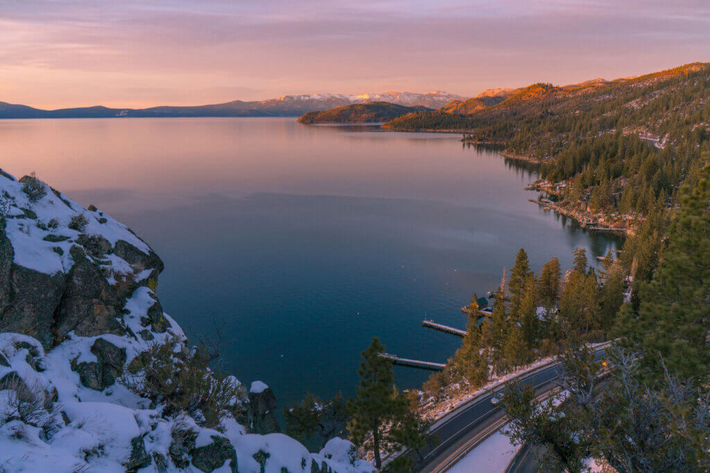 Sunset over Cave Rock Lake Tahoe Nevada