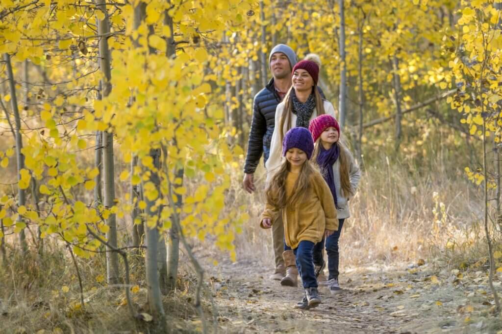 A family takes a hike in early November in South Lake Tahoe