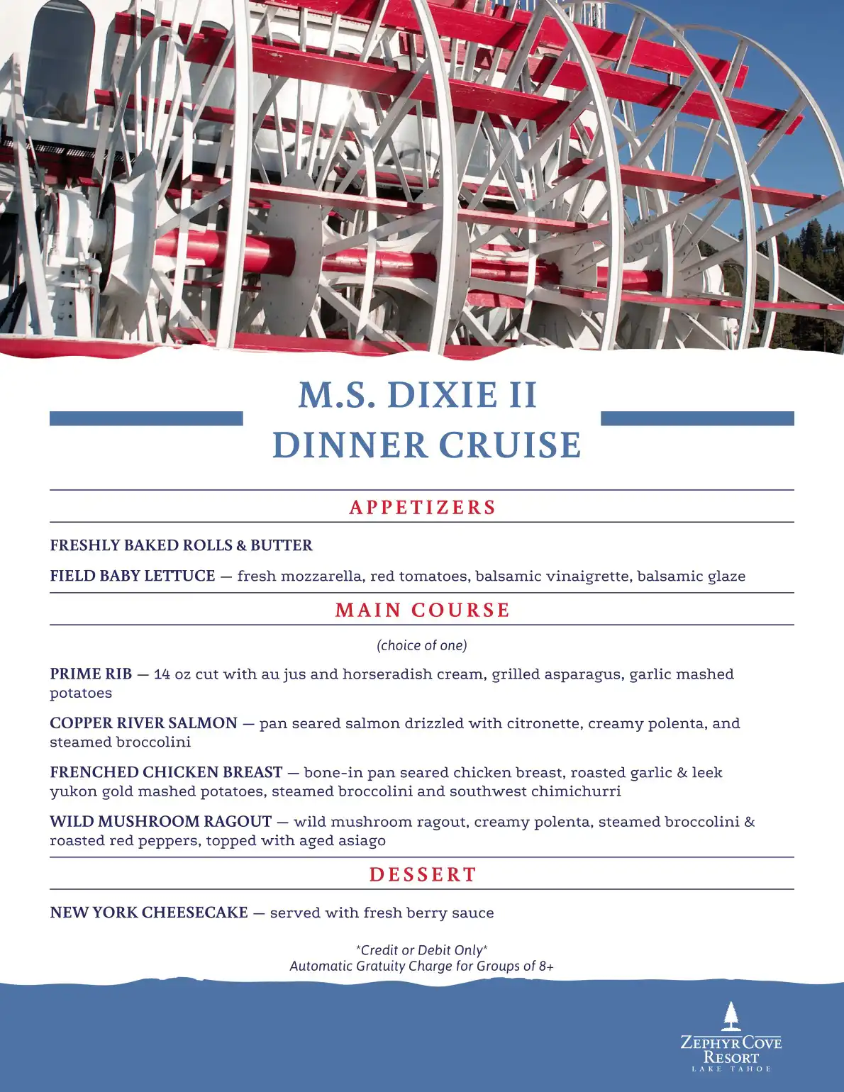 M.S. Dixie II Dinner Cruise Menu 